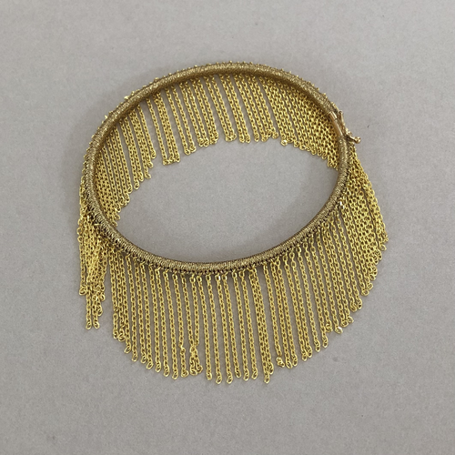 BFRG100 14KT YELLOW GOLD HANDWOVEN CHAIN FRINGE BANGLE WITH